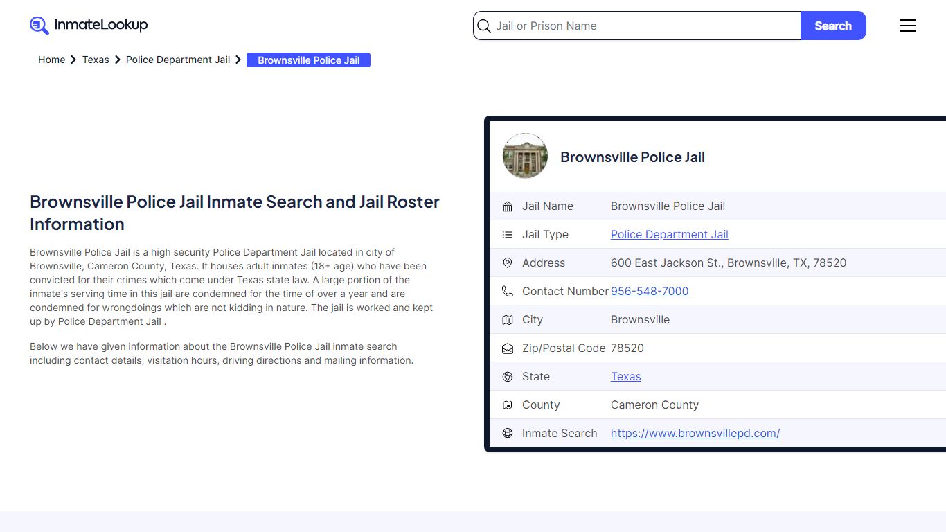 Brownsville Police Jail Inmate Search - Brownsville Texas - Inmate Lookup